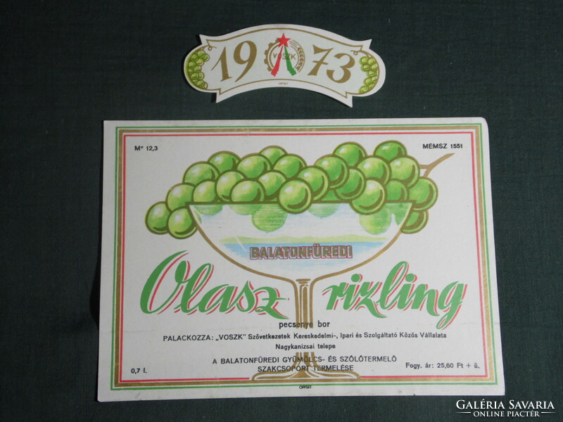 Wine label, Balatonfüred cellar farm, Voszk Nagykanizsa, Balatonfüred Riesling