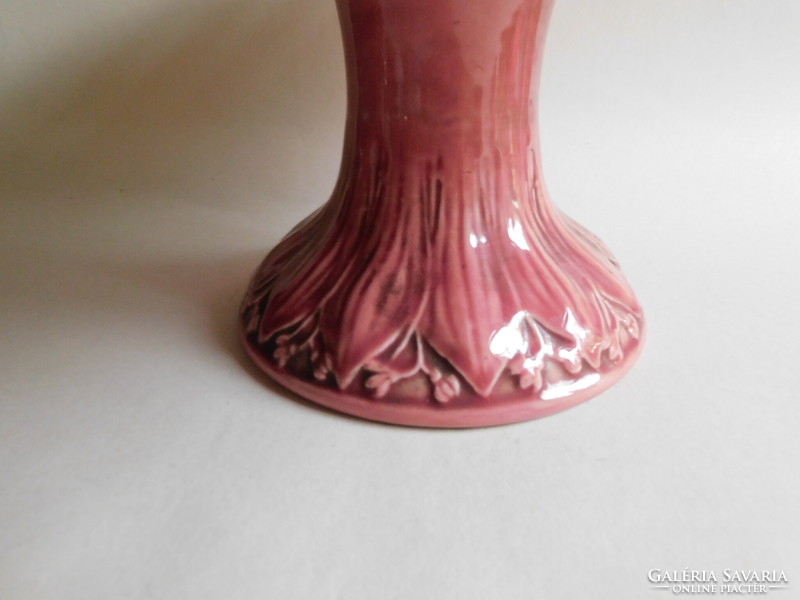 Körmöcbánya antique majolica pedestal bowl with lily of the valley pattern, with three plates