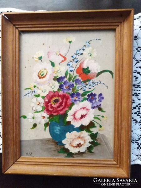 Oil painting with spring flowers
