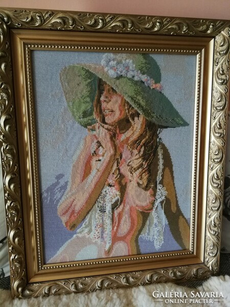 Woolen tapestry: girl in a hat, 47x60