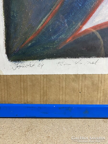 Expresszionista festmény 1984-ből, szignált, olaj, karton, 56 x 74 cm-es