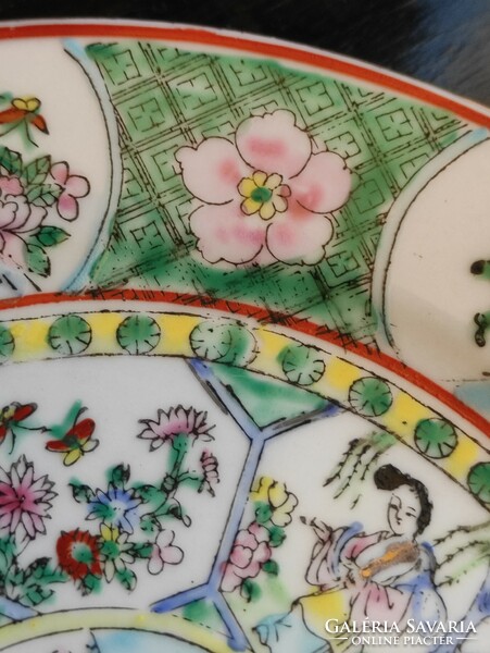 Hand-painted, richly decorated, significant green-toned Chinese porcelain plate