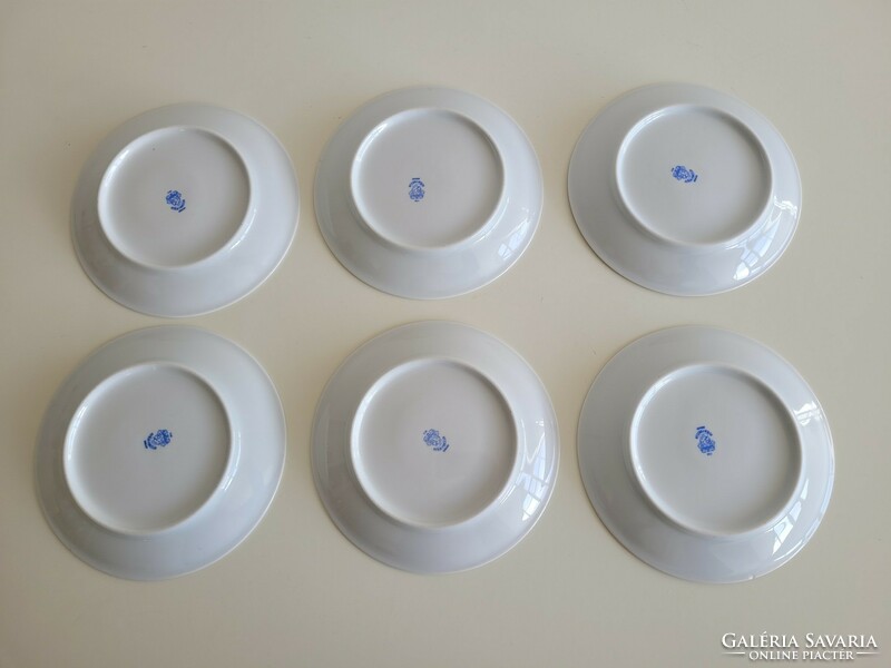 Retro 6 lowland porcelain small dessert plates with red and blue canteen pattern