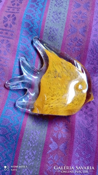Sárga, muránói üveg halacska , tömör állat figura, szobor