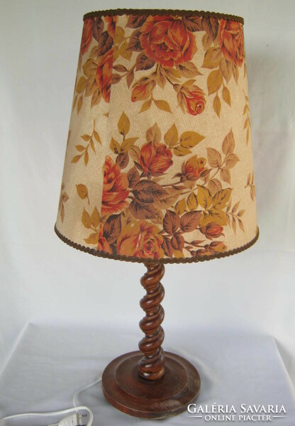 Colonial style lamp twisted wooden body with pink lampshade 70 cm