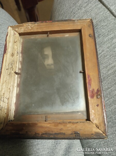 Male and female portrait photo (positive image), on glass plate