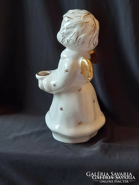 Karácsonyi dísz porcelán angyalka figurás mécsestartó 18cm, ajándék dísszel (jelzett)