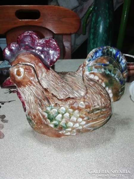 Large ceramic hen marked with beautiful colors