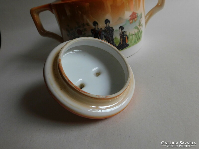 Antique Zsolnay sugar bowl with Geisha scene