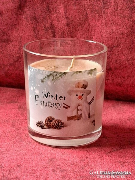 Karácsonyi illatos mécses üveg pohárban (hóemberes)