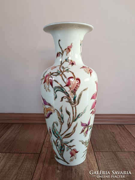 Zsolnay large porcelain vase with orchid pattern