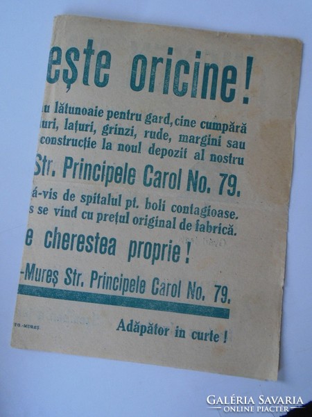 ZA466.35  Marosvásárhely 1920's Fűrészgyár Moliftul - épületfa kereskedés kétnyelvű reklám