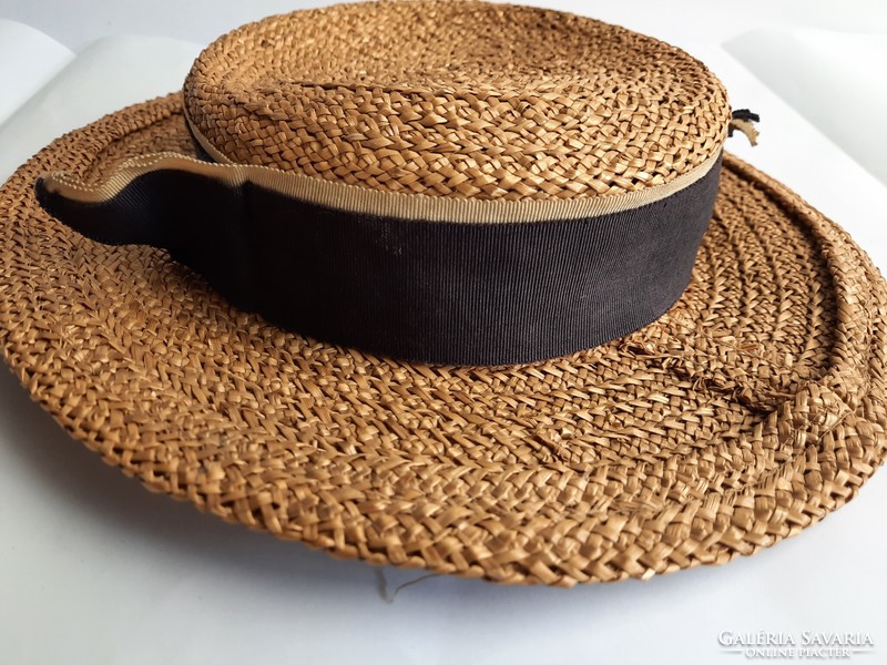 Antique Girardi straw hat, by Frigyes Heller, a very old women's straw hat specialty