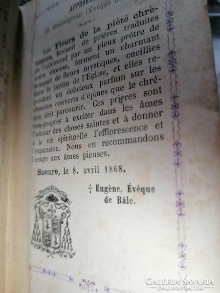 A jámbor kereszténység virágai, antiik francia imakönyv Fleurs de la piété chrétienne, 1867.