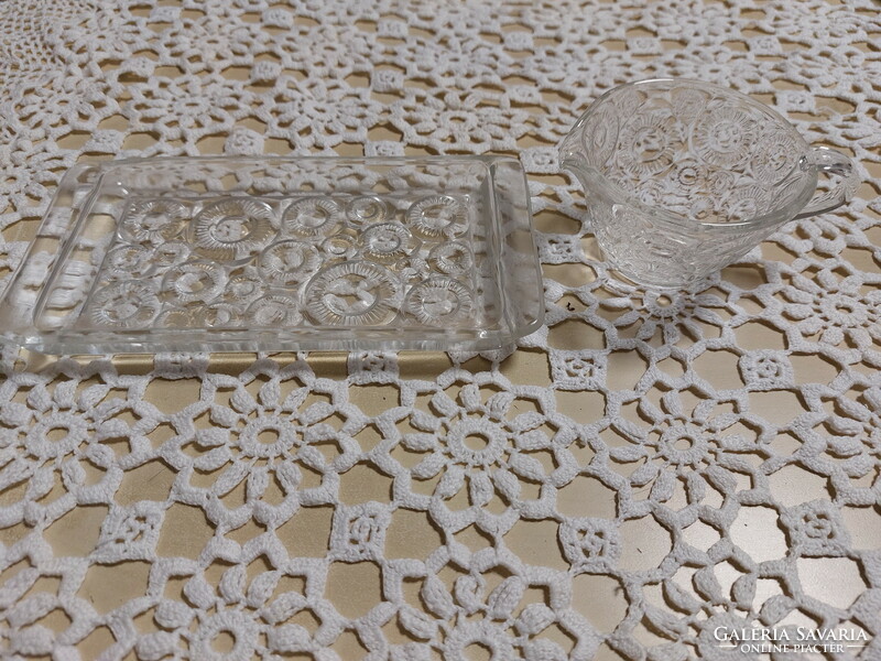 A rare antique glass small tray, offering a small spout with the same pattern and a bon-bon, candy holder
