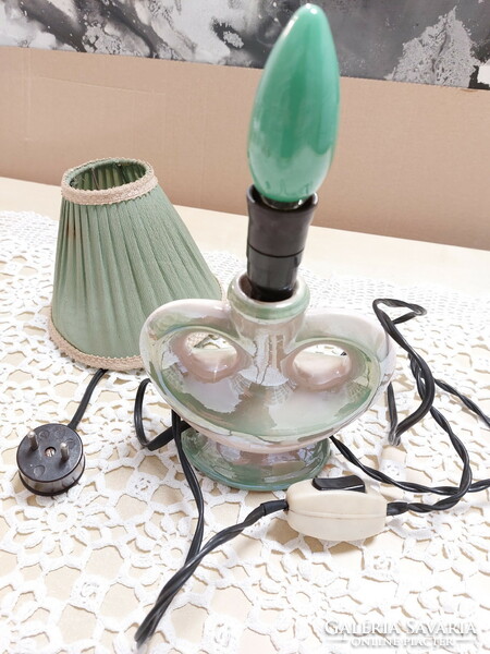 Retro table and bedside lamp, lustrous green color, with green bulb