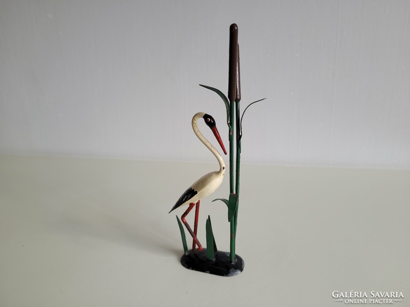 Retro régi Hévíz emlék zománcos gólya bambusznád mid century szuvenír