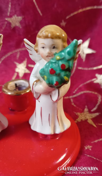 Aranyos Karácsonyi KREISS kerámia figura (Angyalkás gyertyatartó)