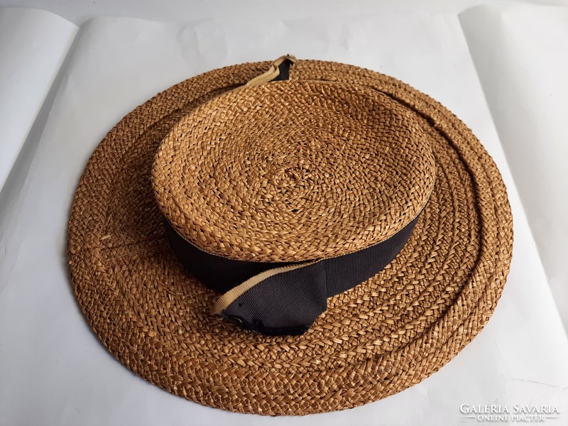 Antik girardi szalma kalap, Heller Frigyestől , nagyon régi női szalmakalap különlegesség