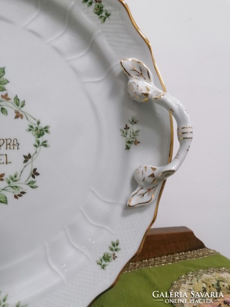 Hollóháza Erika pattern cake plate, with the inscription 75th Birthday