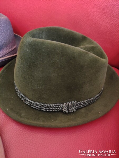 Nice condition corded olive green men's rabbit fur hunting hat fashion hall hat shop 1950s