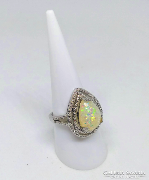 925-S filled silver ring with synthetic white fire opal crystal (191)