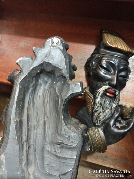 XIX. Century Chinese wood carving, masks in pairs, 40 cm in size.