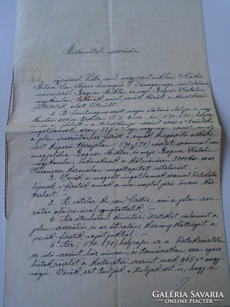 ZA466.42  Nákó Miléva San Marco herczegnő adásvételi szerződése 1911 Nagykomlós-Bánság-Nagykikinda