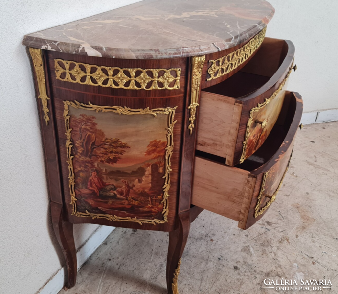 A767 Venetian baroque-style painted chest of drawers with marble top