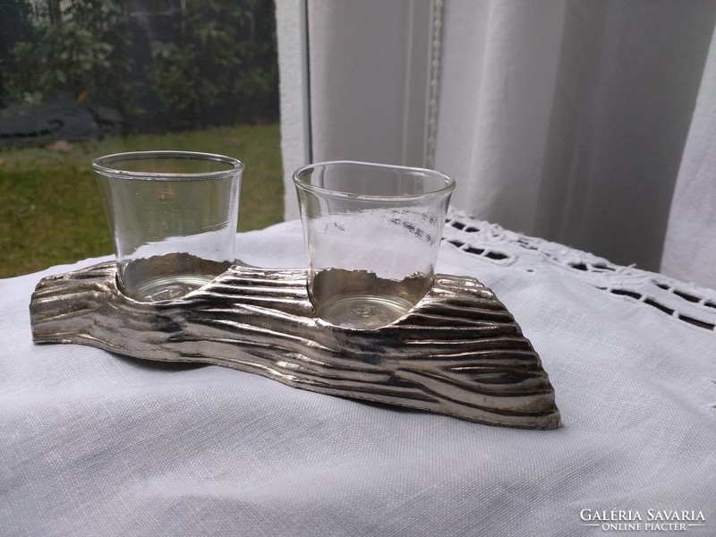 Two silver-plated holders. With cup