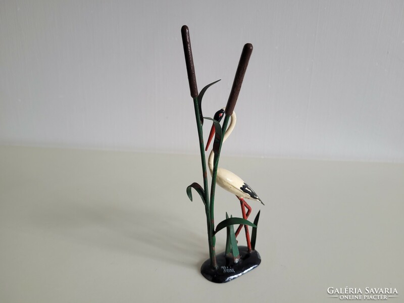 Retro old hot water memory enamel stork bamboo cane mid century souvenir