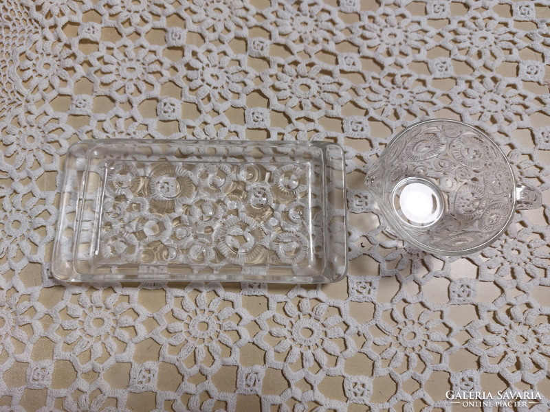 A rare antique glass small tray, offering a small spout with the same pattern and a bon-bon, candy holder