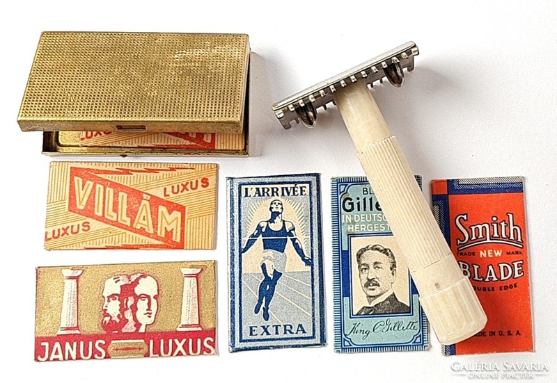 KIÁRUSÍTÁS !!! :)  Vintage/antik borotva + pengék + pengetartó doboz