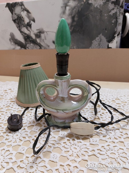 Retro table and bedside lamp, lustrous green color, with green bulb