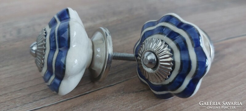 2 new porcelain, ceramic vintage-style blue-white drawer pull knobs, furniture handles,