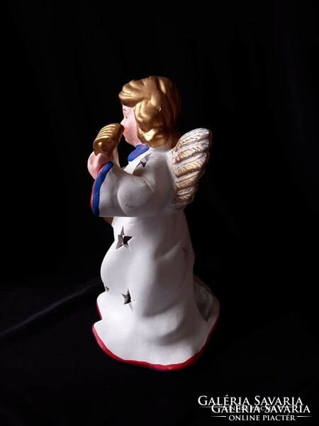 Karácsonyi dísz porcelán angyalka figurás mécsestartó 21 cm