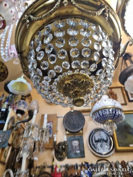 Old renovated crystal basket ceiling lamp