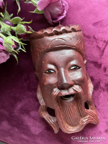 Carved wooden Chinese head, statue