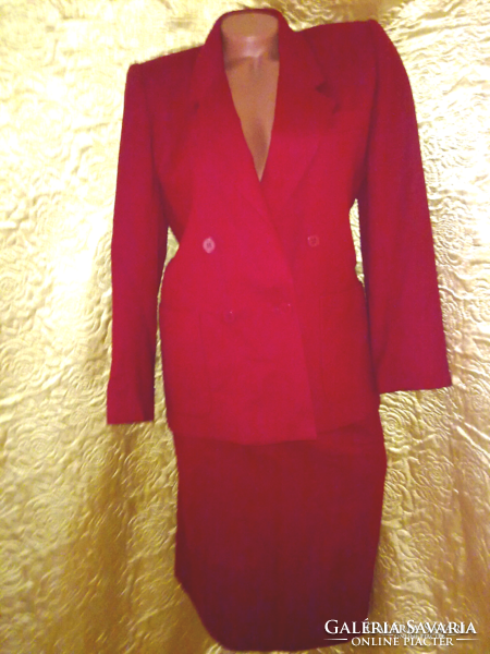 100% Fine wool pretty beautiful women's costume cherry red ensemble blazer skirt made in usa m 8