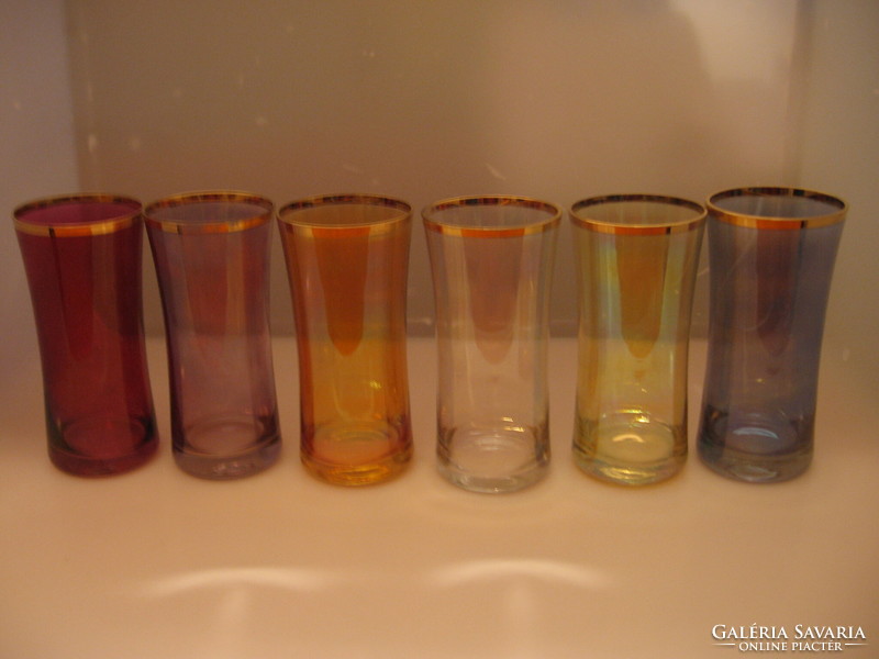 Retro colored, gilded, iridescent glass set