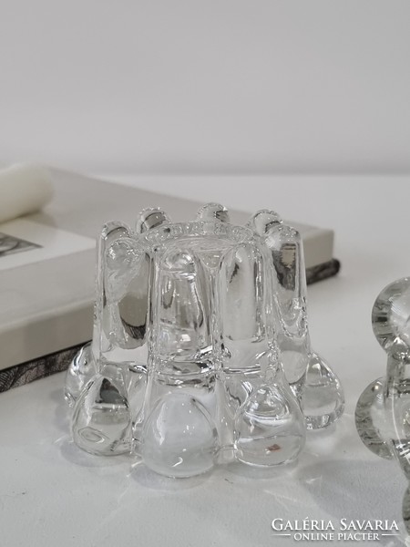 Vintage francia kristály üveg gyertyatartó - jelzett VMC Reims France ('60s/ '70s)