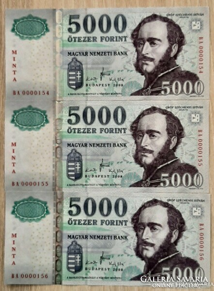 5,000-Forint sample banknote 2008 vintage unc low sequence number 3 in one!