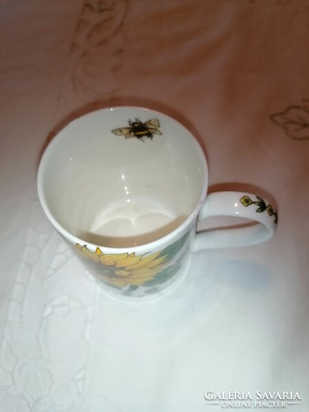 English, sunflower flower, snow white bone china mug of the highest quality