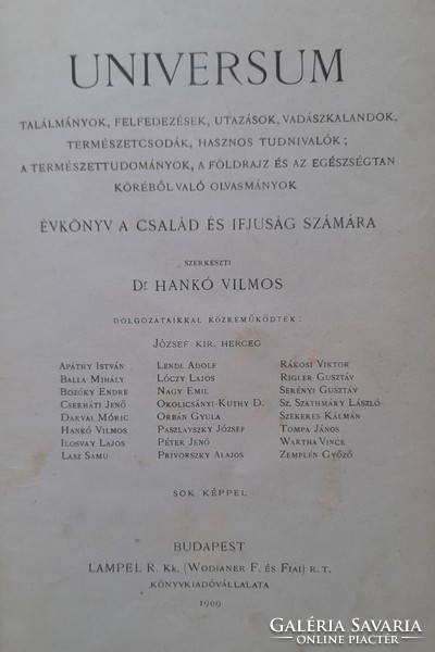 Universum évkönyv a család és ifjúság számára 1909