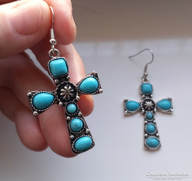 Faux turquoise cross earrings