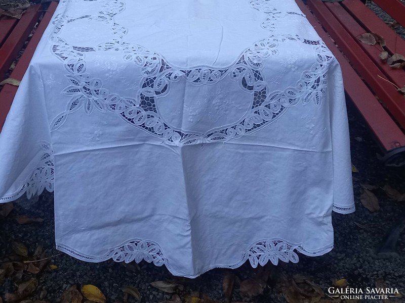 Antique tablecloth antique-style, white, hand-embroidered tablecloth, 160 x 310 cm