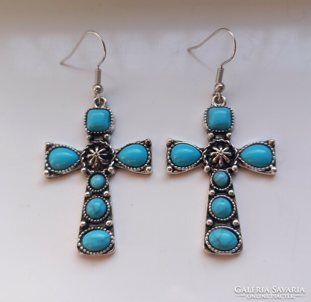Faux turquoise cross earrings