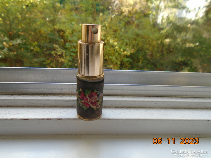 1950 West-Germany tapestry and gilded metal cover atomizer steam glass for travel