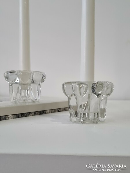 Vintage French crystal glass candle holder - marked vmc reims france ('60s/ '70s)