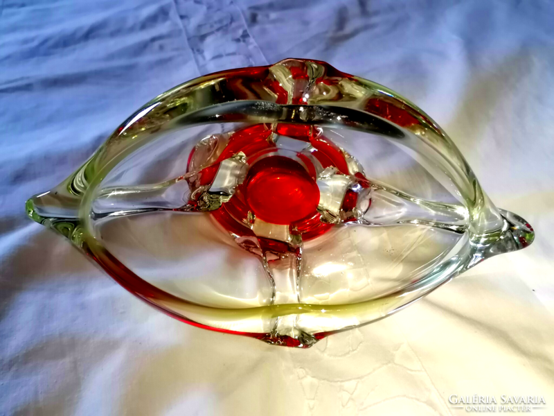 Modern bohemian collector's glass bowl is a product of the chriska glass factory from the early sixties